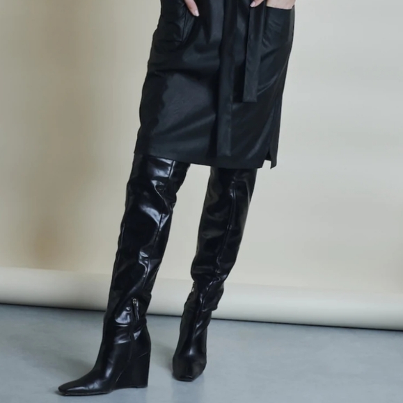 NWT Zara Leather Over The Knee Wedge Heel Boots, Size 7.5 - Picture 4 of 17